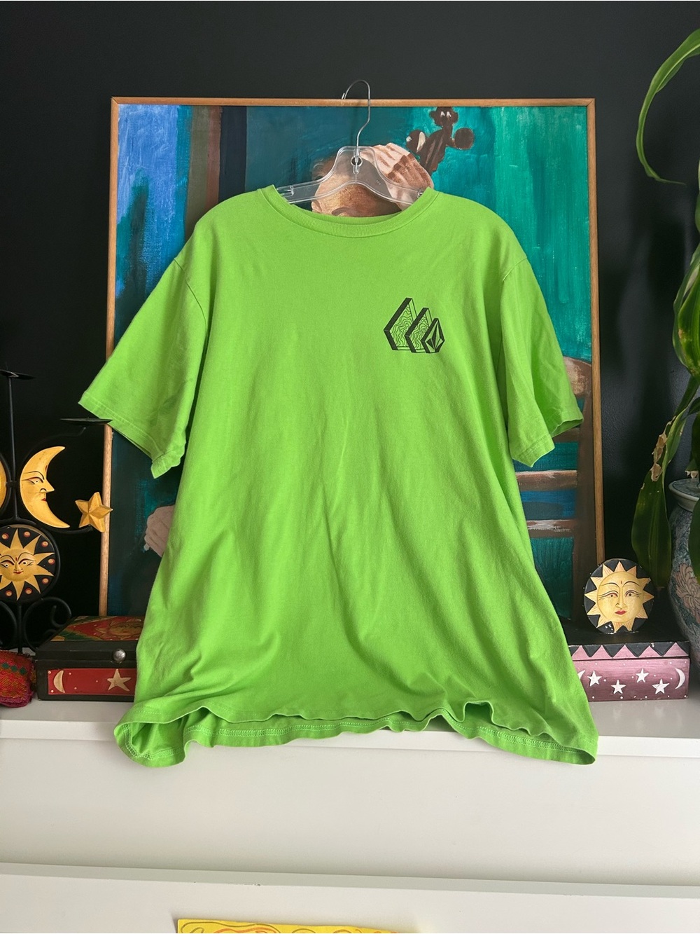 Volcom Lime Green Stone Logo T Shirt Men’s XL Skate Y2K Streetwear 100% Cotton